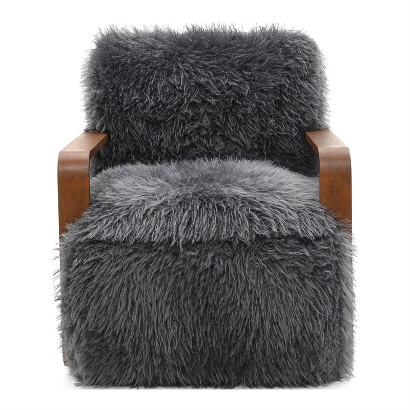 Furniture of America Ramos Faux Fur Fabric Long-Haired Accent Chair in Gray