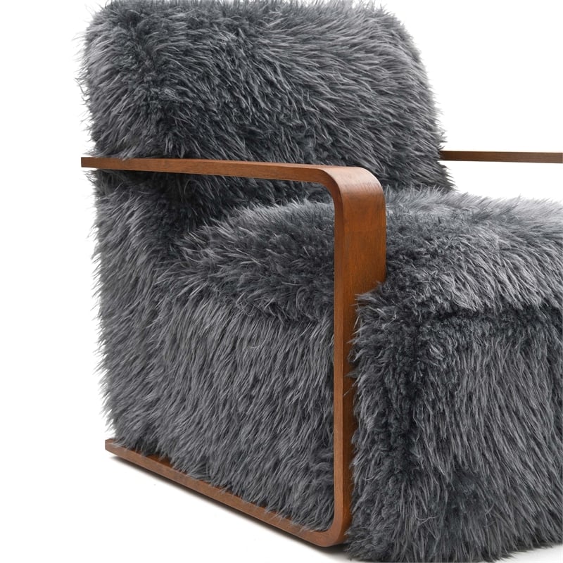 Furniture of America Ramos Faux Fur Fabric Long-Haired Accent Chair in Gray
