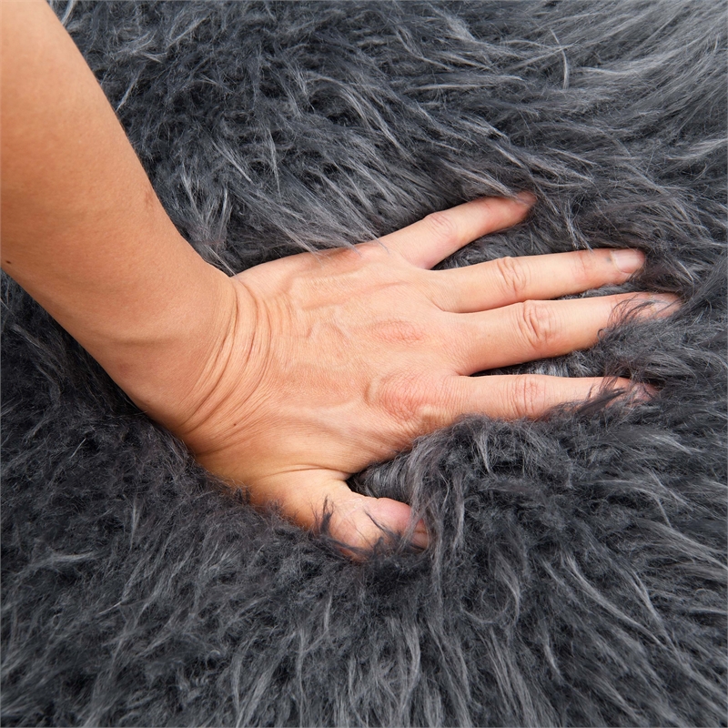 Furniture of America Ramos Faux Fur Fabric Long-Haired Accent Chair in Gray