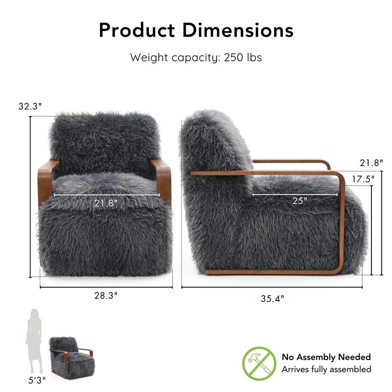 Furniture of America Ramos Faux Fur Fabric Long-Haired Accent Chair in Gray