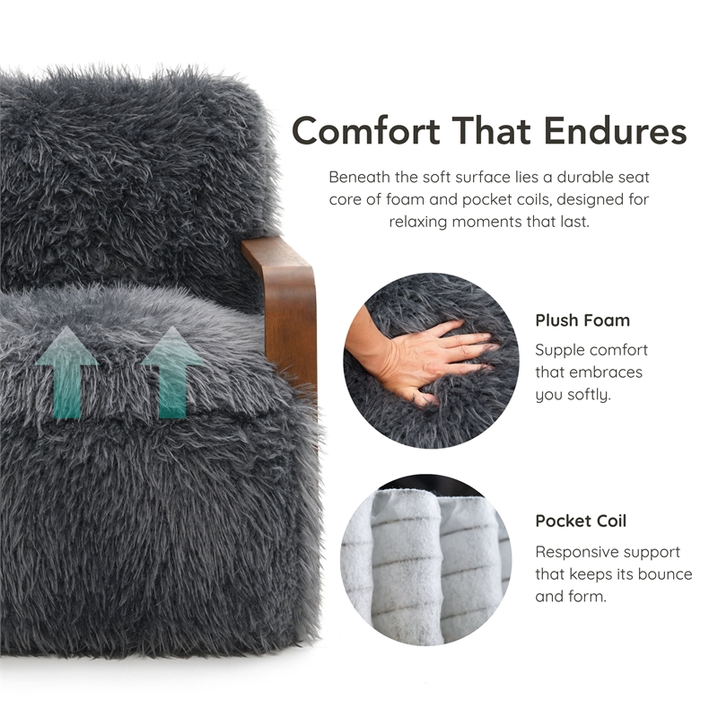 Furniture of America Ramos Faux Fur Fabric Long-Haired Accent Chair in Gray