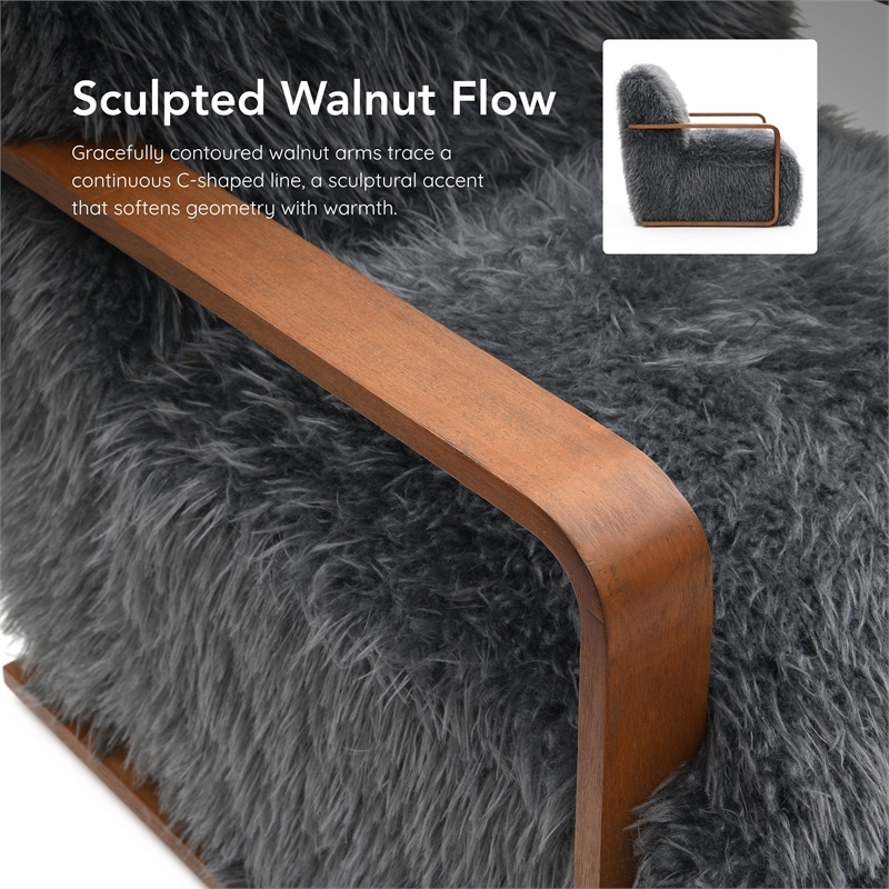 Furniture of America Ramos Faux Fur Fabric Long-Haired Accent Chair in Gray