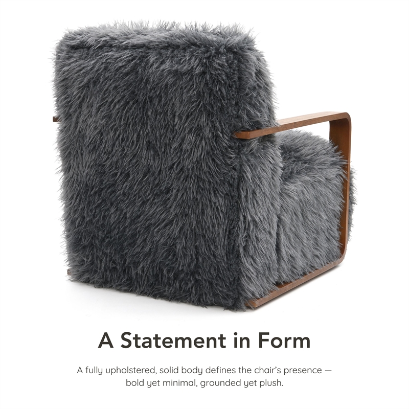 Furniture of America Ramos Faux Fur Fabric Long-Haired Accent Chair in Gray