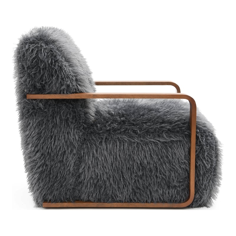 Furniture of America Ramos Faux Fur Fabric Long-Haired Accent Chair in Gray