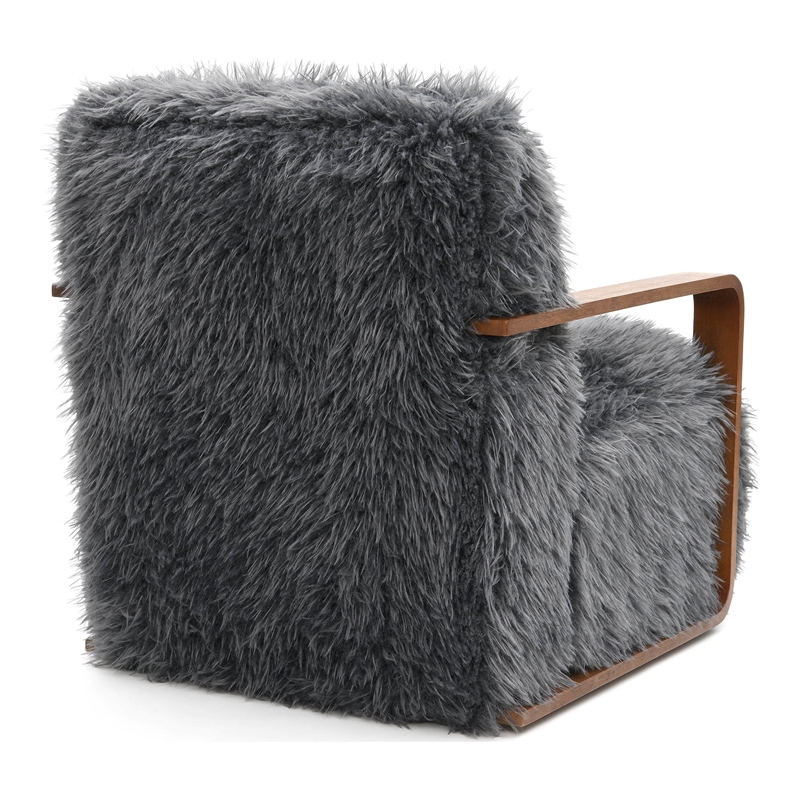 Furniture of America Ramos Faux Fur Fabric Long-Haired Accent Chair in Gray