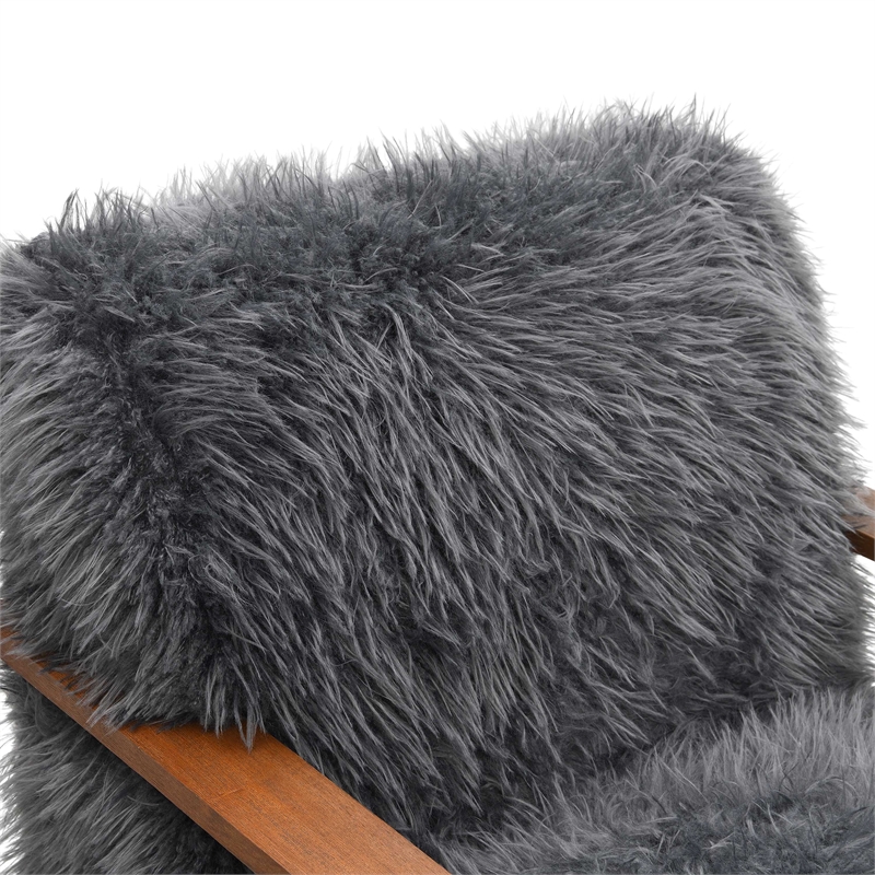 Furniture of America Ramos Faux Fur Fabric Long-Haired Accent Chair in Gray