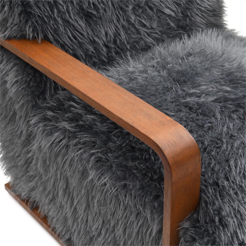 Furniture of America Ramos Faux Fur Fabric Long-Haired Accent Chair in Gray