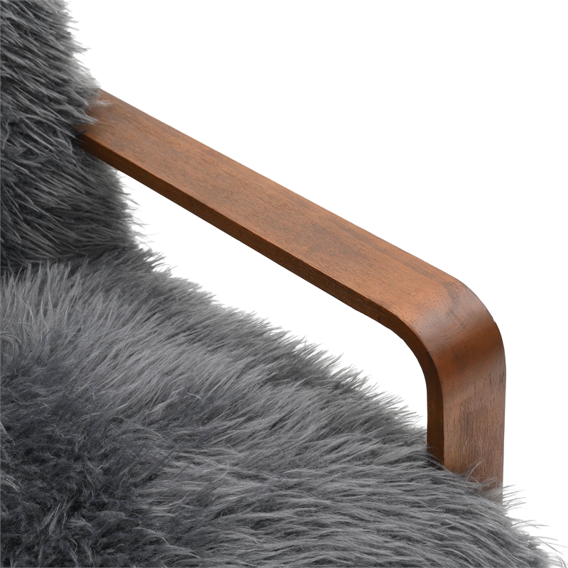 Furniture of America Ramos Faux Fur Fabric Long-Haired Accent Chair in Gray