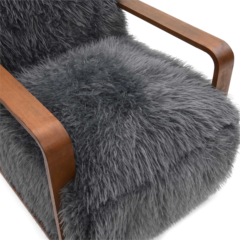 Furniture of America Ramos Faux Fur Fabric Long-Haired Accent Chair in Gray