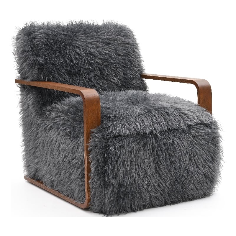 Furniture of America Ramos Faux Fur Fabric Long-Haired Accent Chair in Gray