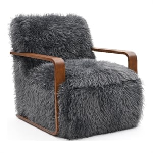 Furniture of America Ramos Faux Fur Fabric Long-Haired Accent Chair in Gray
