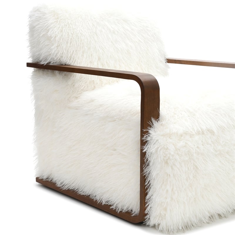Furniture of America Ramos Faux Fur Fabric Long-Haired Accent Chair in White