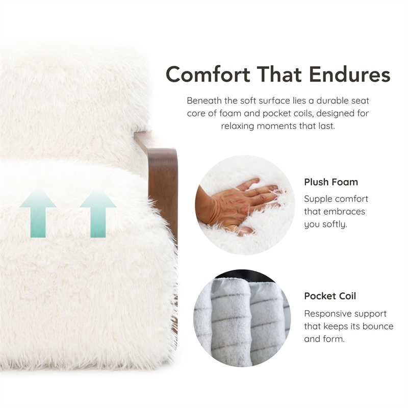 Furniture of America Ramos Faux Fur Fabric Long-Haired Accent Chair in White