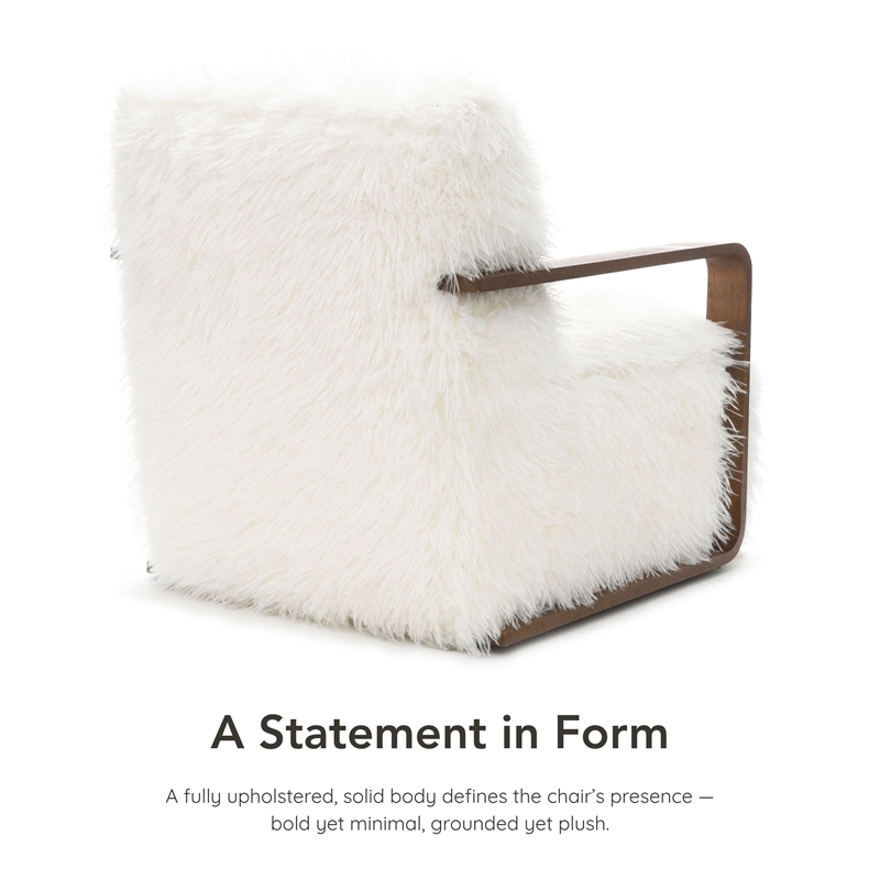 Furniture of America Ramos Faux Fur Fabric Long-Haired Accent Chair in White