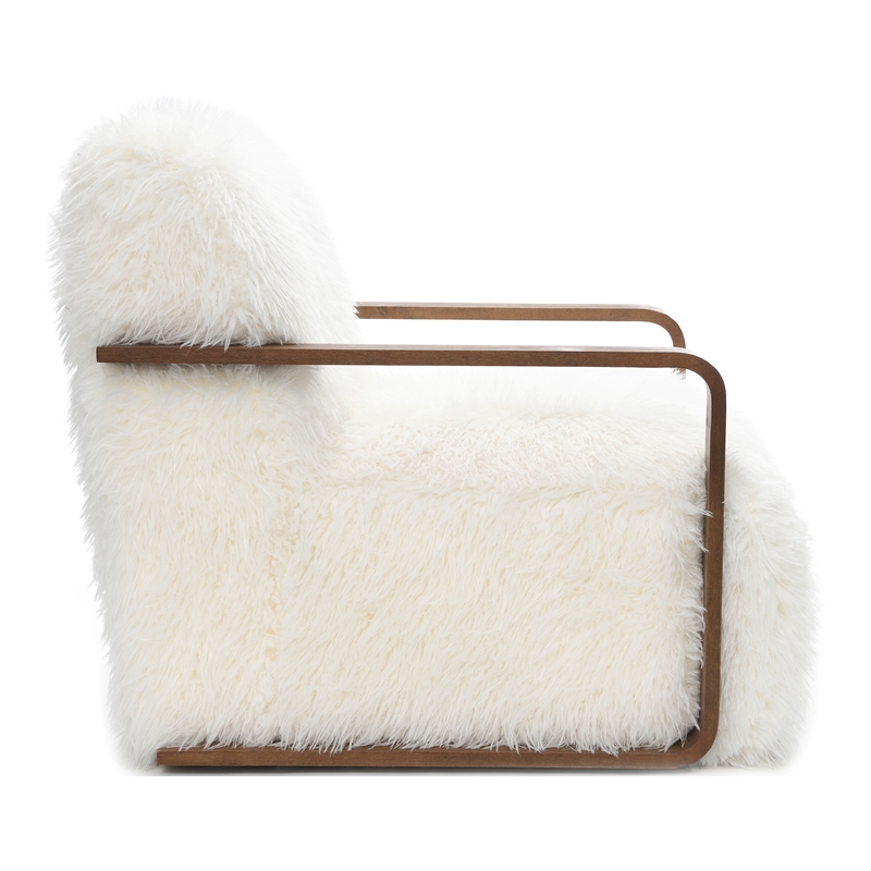 Furniture of America Ramos Faux Fur Fabric Long-Haired Accent Chair in White