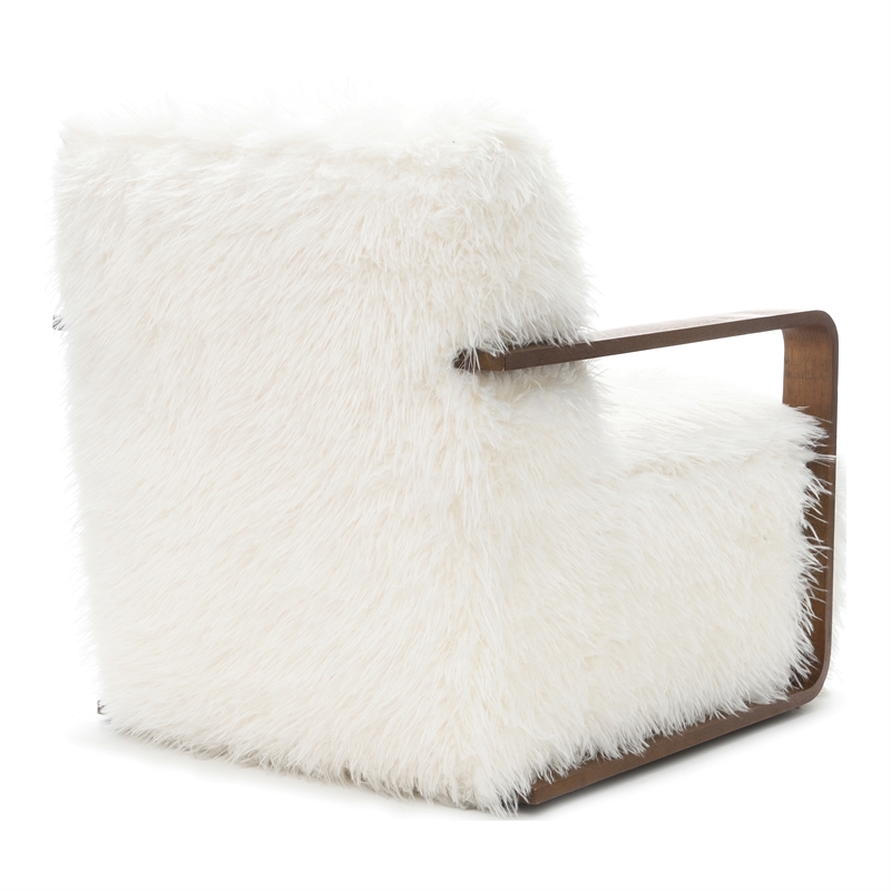 Furniture of America Ramos Faux Fur Fabric Long-Haired Accent Chair in White