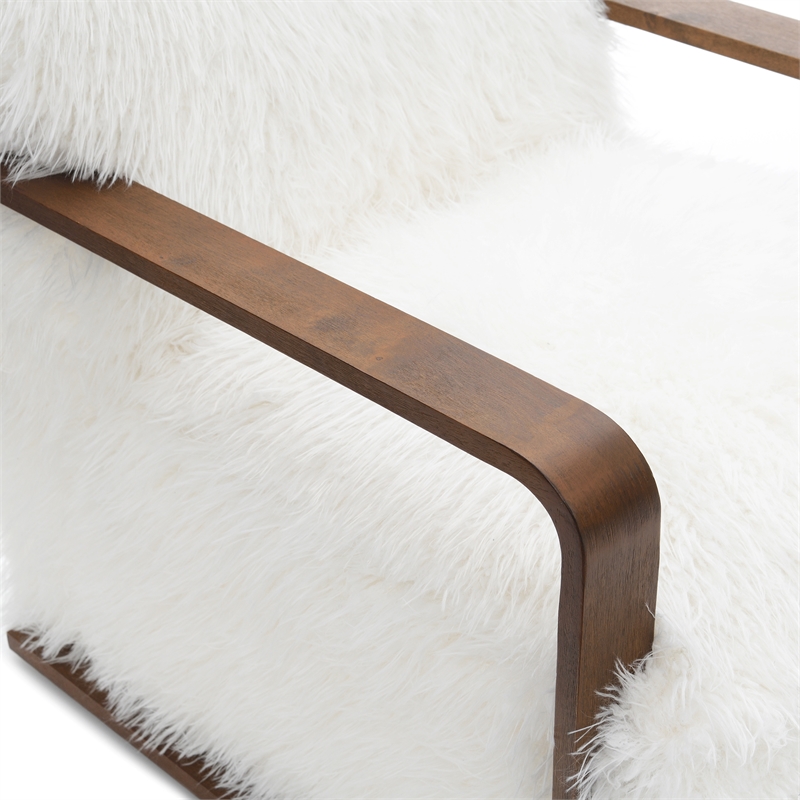 Furniture of America Ramos Faux Fur Fabric Long-Haired Accent Chair in White