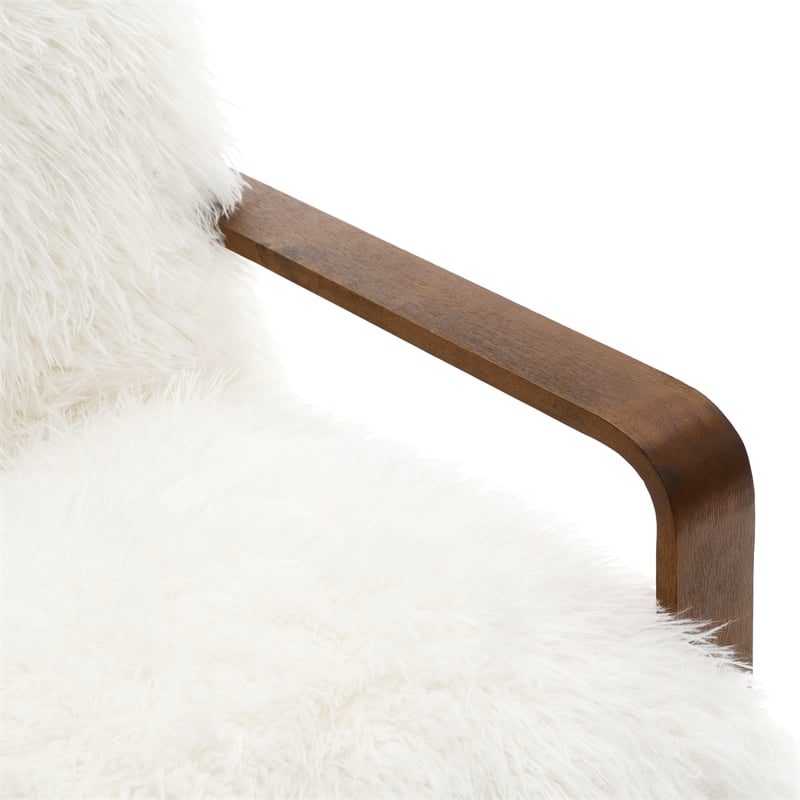 Furniture of America Ramos Faux Fur Fabric Long-Haired Accent Chair in White