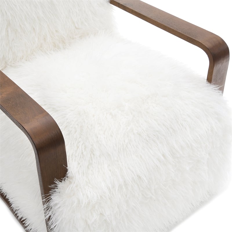 Furniture of America Ramos Faux Fur Fabric Long-Haired Accent Chair in White