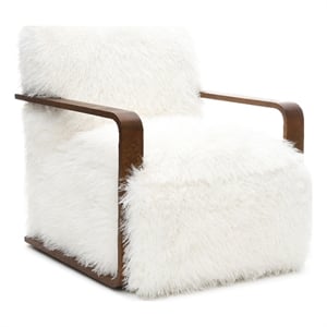 Furniture of America Ramos Faux Fur Fabric Long-Haired Accent Chair in White