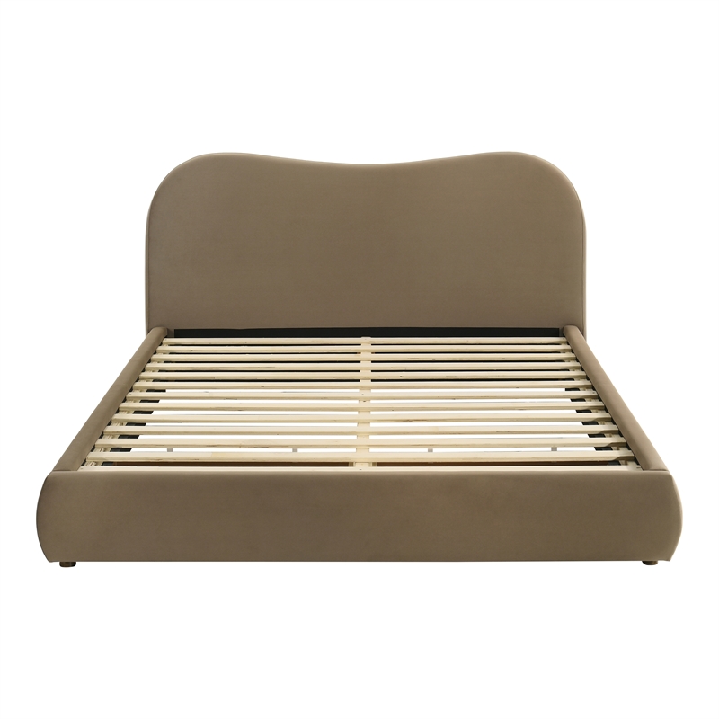 Furniture of America Lunaria Velvet 1-Drawer King Platform Bed in Brown