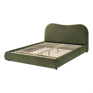 Furniture of America Lunaria Velvet 1-Drawer Queen Platform Bed in Green