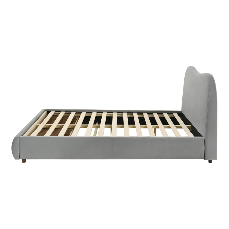 Furniture of America Lunaria Velvet 1-Drawer Queen Platform Bed in Light Gray