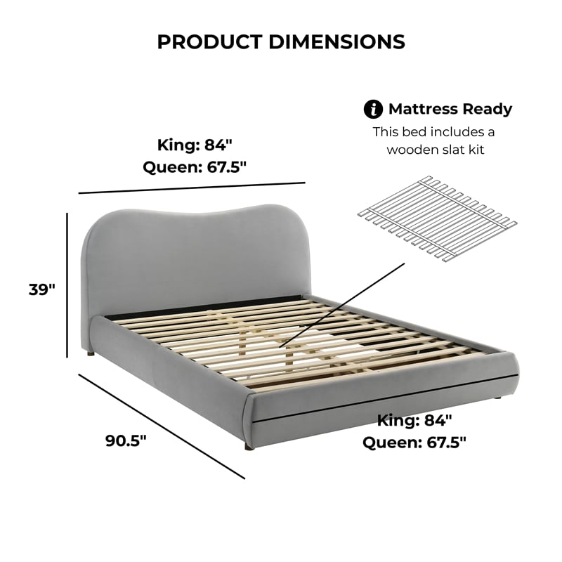 Furniture of America Lunaria Velvet 1-Drawer Queen Platform Bed in Light Gray