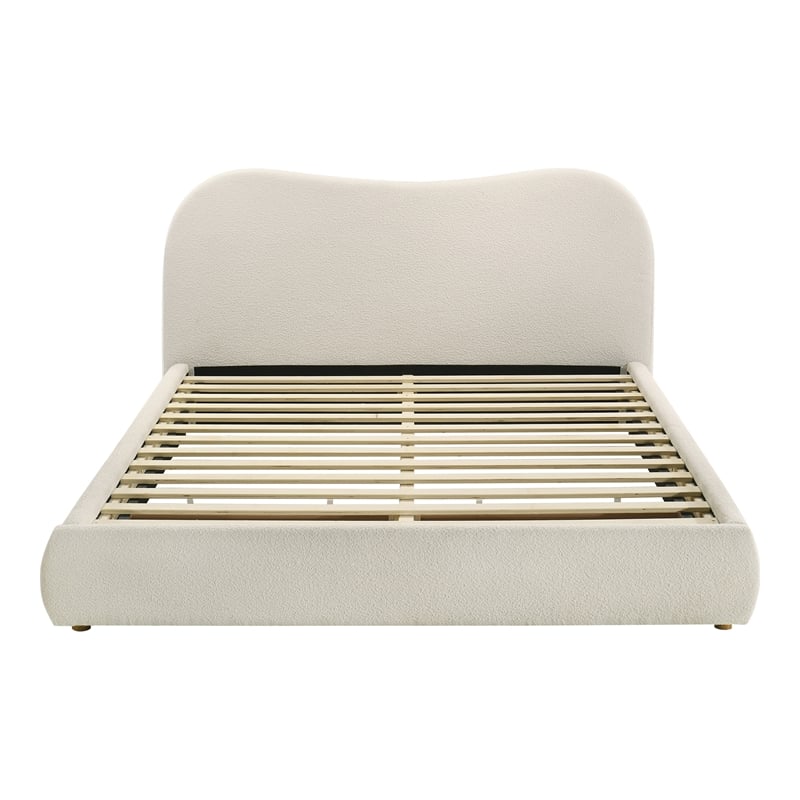 Furniture of America Lunaria Boucle Fabric 1-Drawer Queen Platform Bed in White