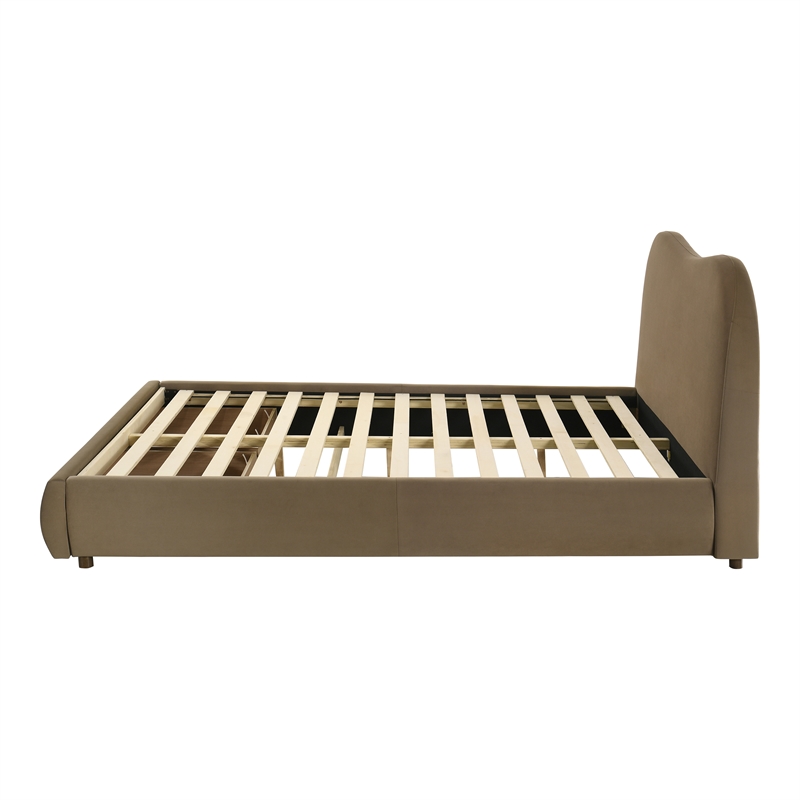 Furniture of America Lunaria Velvet 1-Drawer Queen Platform Bed in Brown