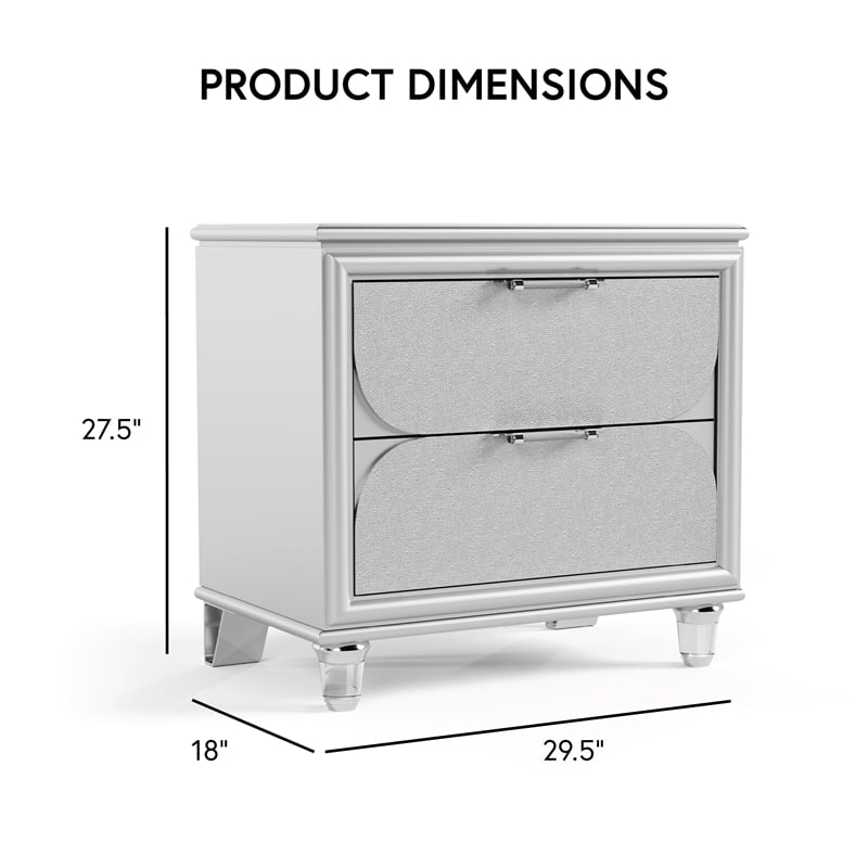 Furniture of America Deagree Solid Wood Dovetail 2-Drawer Nightstand in Silver
