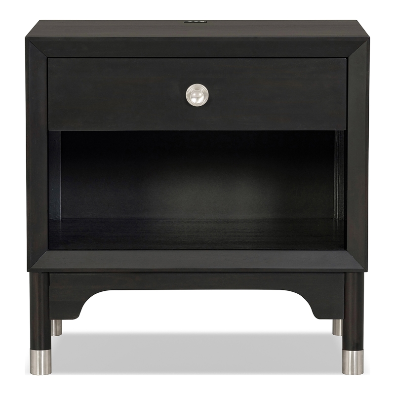 Furniture of America Forma Solid Wood 1-Drawer Nightstand with USBs in Black