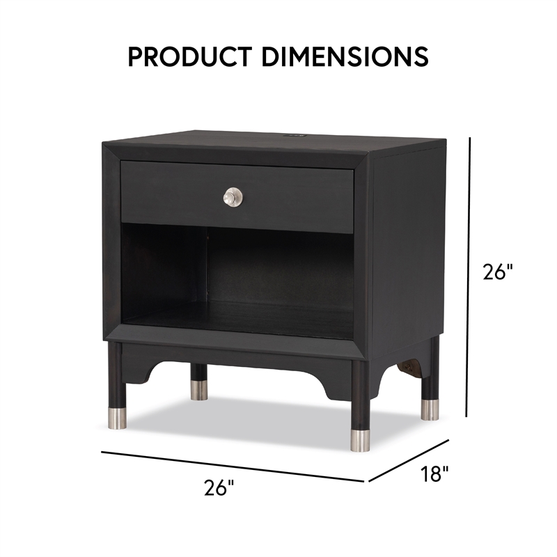 Furniture of America Forma Solid Wood 1-Drawer Nightstand with USBs in Black