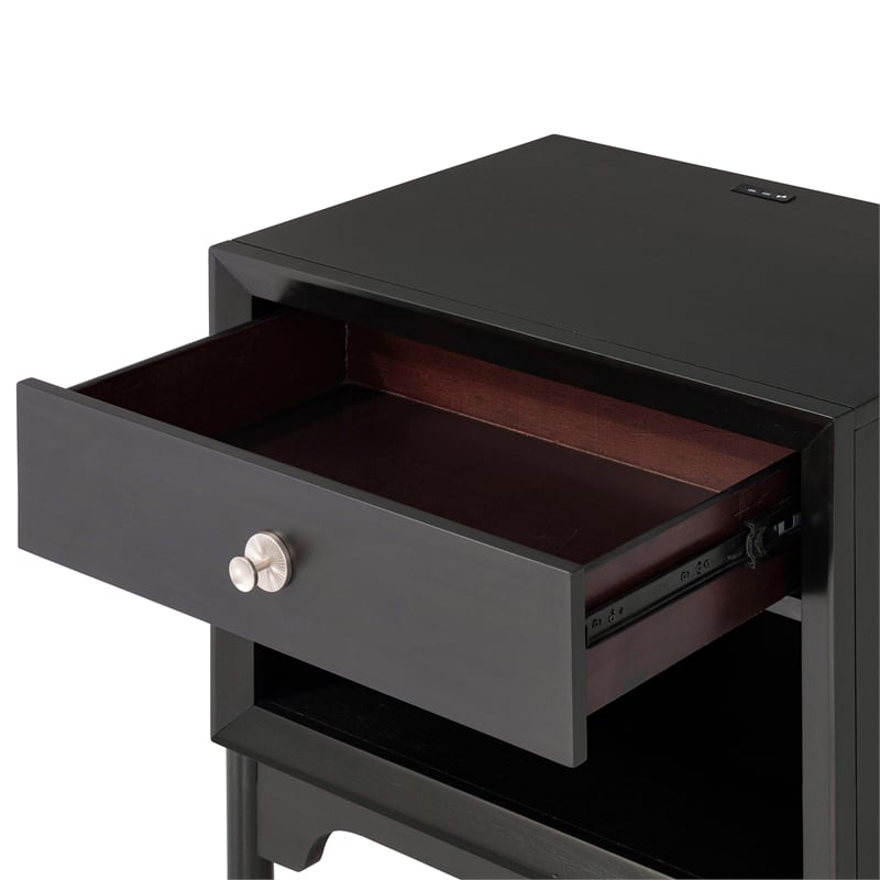 Furniture of America Forma Solid Wood 1-Drawer Nightstand with USBs in Black