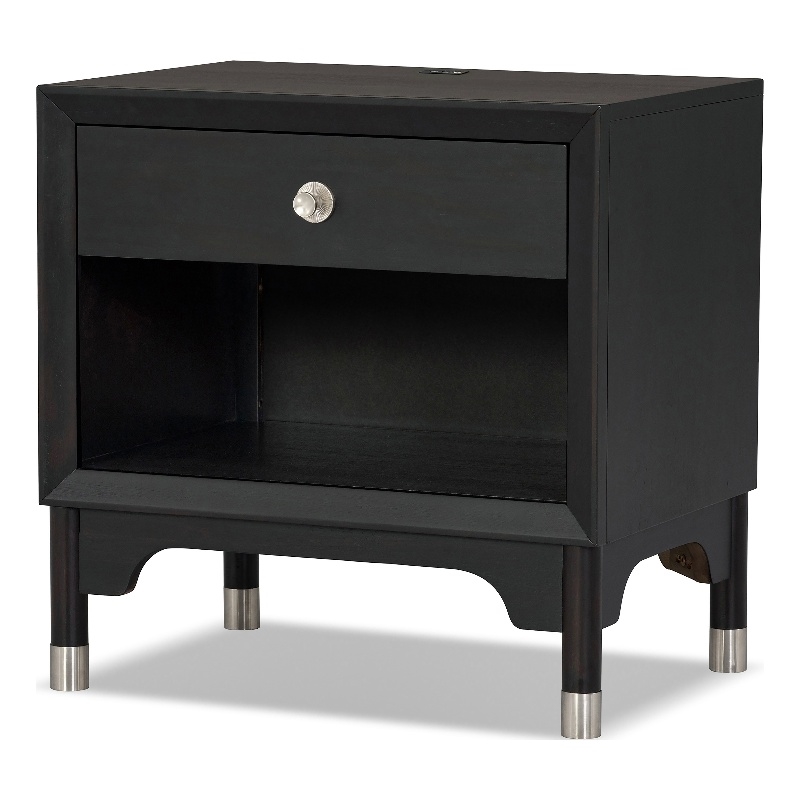 Furniture of America Forma Solid Wood 1-Drawer Nightstand with USBs in Black
