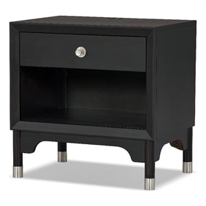 Furniture of America Forma Solid Wood 1-Drawer Nightstand with USBs in Black