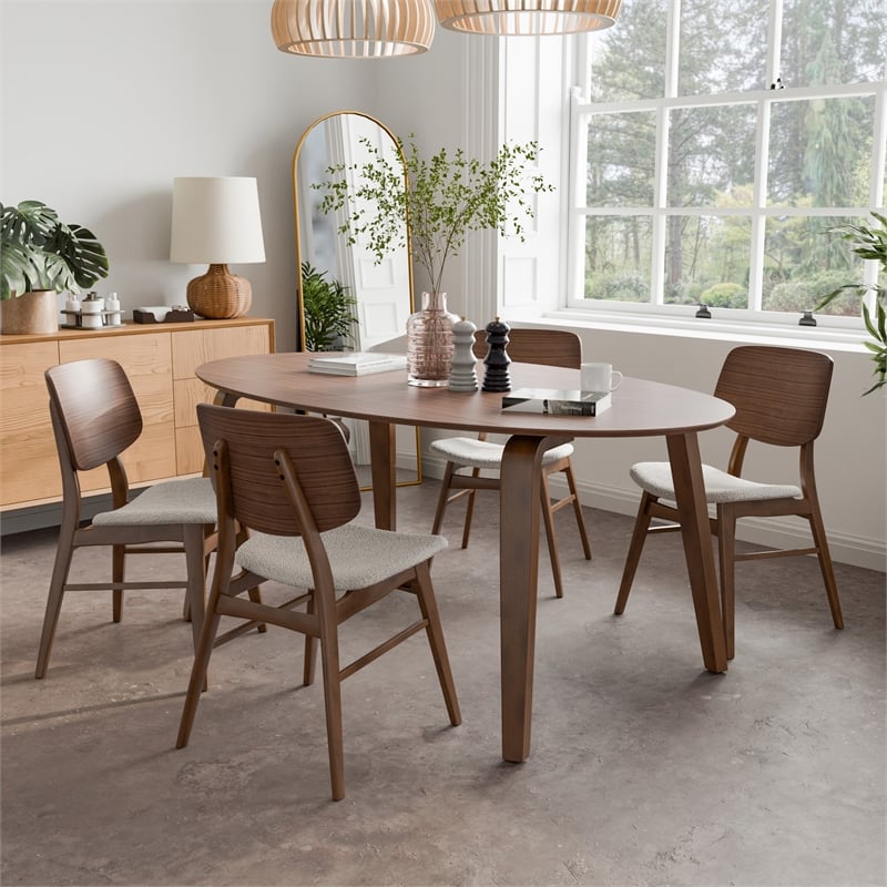 Furniture of America Manfred Solid Wood Oval 5-Piece Dining Table Set in Walnut