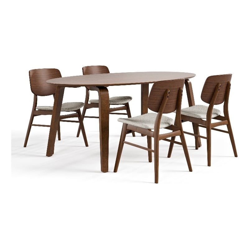 Furniture of America Manfred Solid Wood Oval 5-Piece Dining Table Set in Walnut