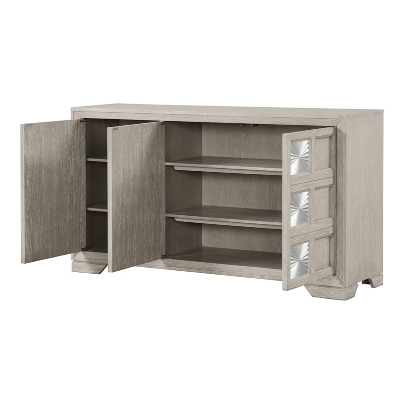 Furniture of America Celestia Solid Wood Sunburst Pattern Server in Light Gray