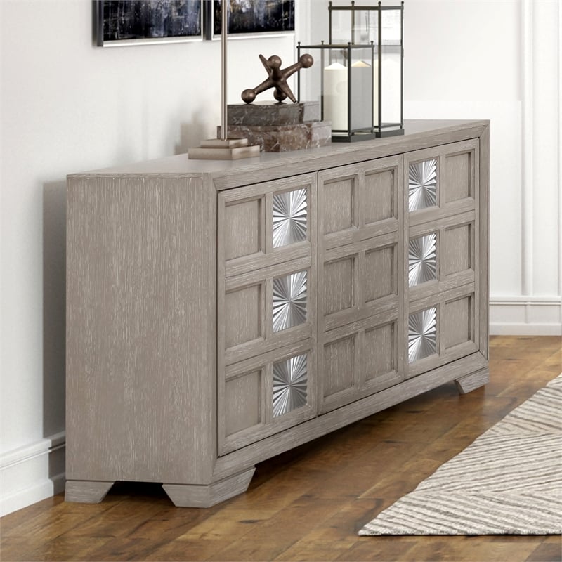 Furniture of America Celestia Solid Wood Sunburst Pattern Server in Light Gray