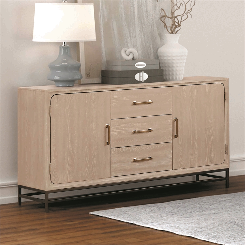 Furniture of America Don Solid Wood Multi-Storage Server in Oak