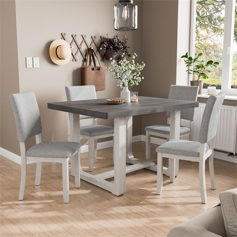 Furniture of America Fagan Solid Wood 5-Piece Dining Table Set in Gray