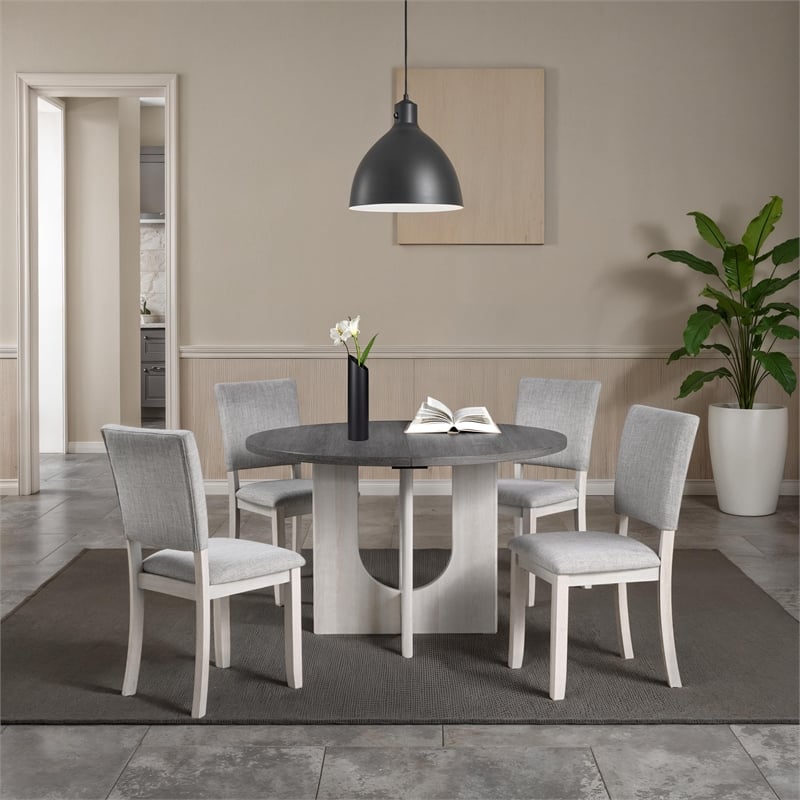 Furniture of America Ryder Solid Wood 5-Piece Dining Table Set in Gray