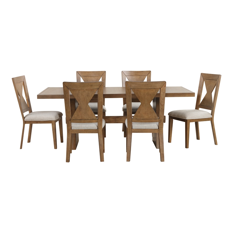 Furniture of America Opela Solid Wood 7-Piece Dining Table Set in Oak