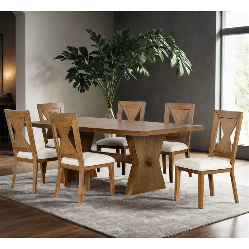 Furniture of America Opela Solid Wood 7-Piece Dining Table Set in Oak