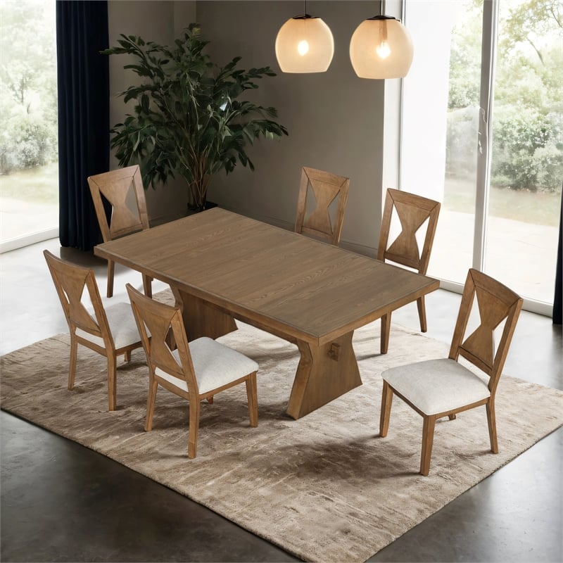 Furniture of America Opela Solid Wood 7-Piece Dining Table Set in Oak