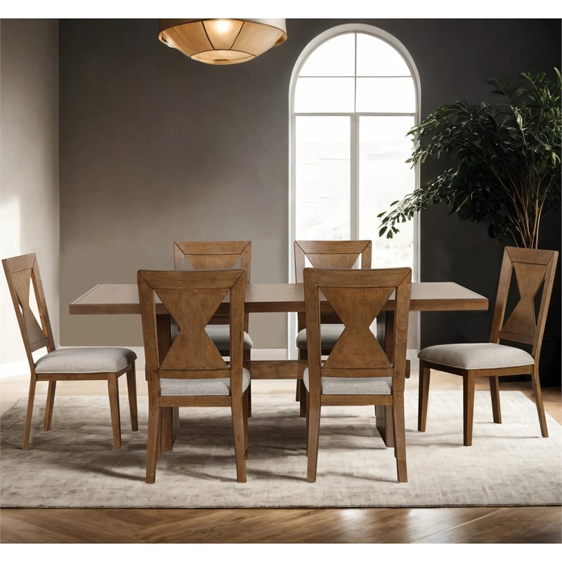Furniture of America Opela Solid Wood 7-Piece Dining Table Set in Oak