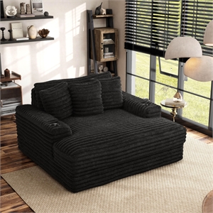 Furniture of America Ophelia Fabric 2 Arm Chaise with USB Ports in Black