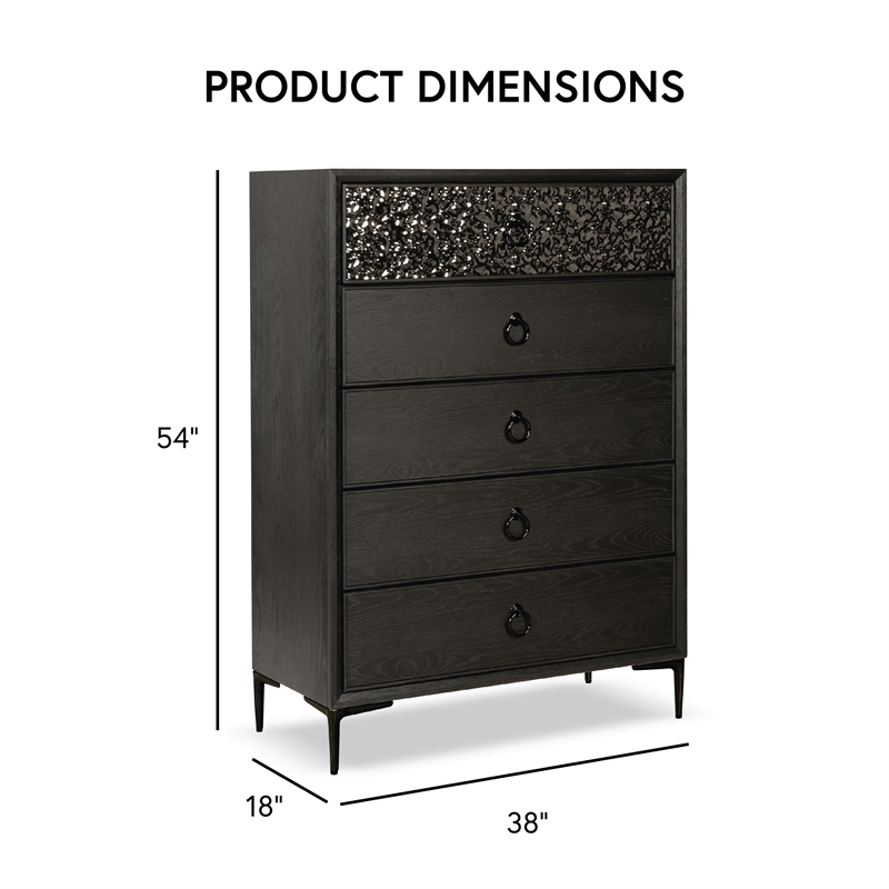 Furniture of America Glint Solid Wood Dovetail 5-Drawer Chest in Espresso