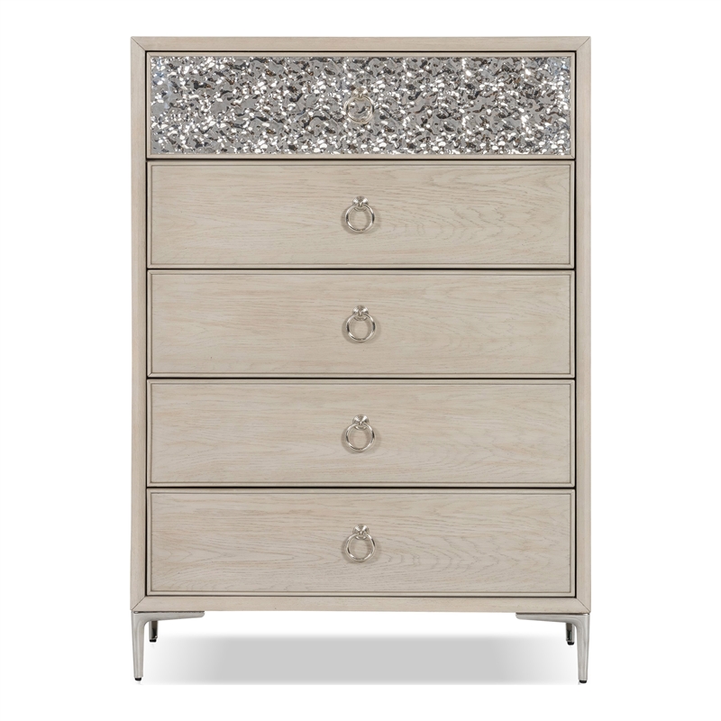 Furniture of America Glint Solid Wood Dovetail 5-Drawer Chest in Oak